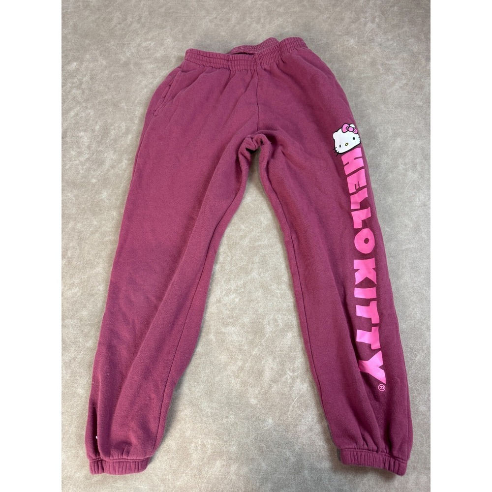 Sanrio Hello Kitty Womens Pockets Mid Rise Cotton Blend Burgundy Sweatpants XS